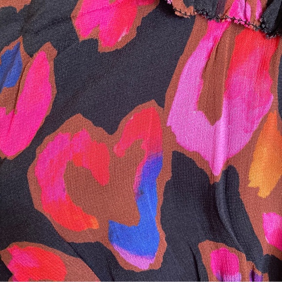 NEW FARM Rio Farm Iridescent Leopards Ruffled Mini Dress Chiffon Black Size L - Picture 12 of 16